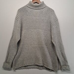 Vintage Gap 100% Lambswool Fisherman Turtleneck Sweater Large Gray Chunky